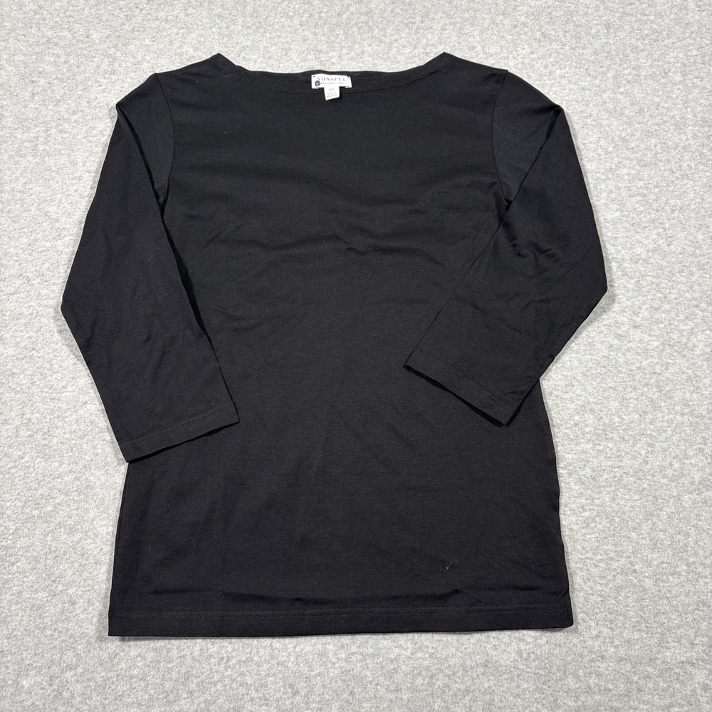 NWOT SUNSPEL Women's XS Black Boat Neck Top Cotton Minimal Basic Luxury